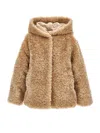 Monnalisa Plush Jacket With Hood In Beige