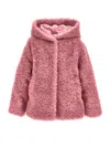 Monnalisa Plush Jacket With Hood In Blush Pink