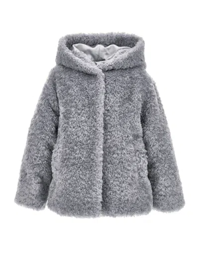 Monnalisa Kids'   Plush Jacket With Hood In Grey