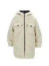 Monnalisa Plush Knitted Parka In Cream + Black