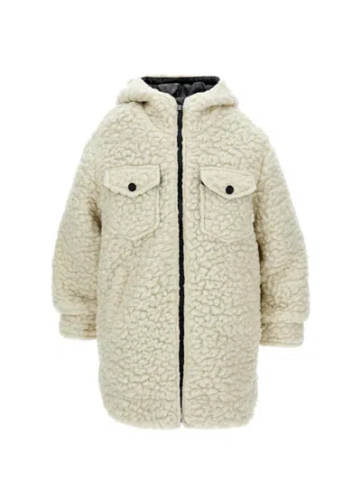 Monnalisa Kids'   Plush Knitted Parka In Cream + Black