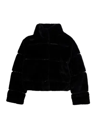 Monnalisa Plush Puffer Puffer Jacket In Black
