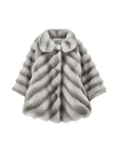 Monnalisa Babies'   Plush Raglan Fur Coat In Gray