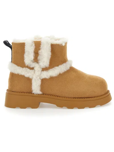 Monnalisa Kids'   Plush Suede Ankle Boots In Beige