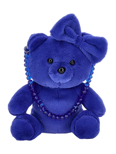 Monnalisa Plush Teddy Bear Handbag In Blu Voyage