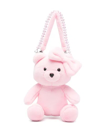 Monnalisa Kids' Plush Teddy Bear Shoulder Bag In Pink