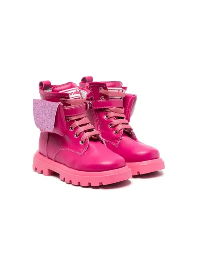 Monnalisa Kids' Pocket-detail Lace-up Boots In Pink