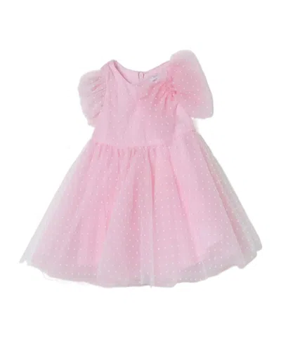 Monnalisa Point Desprit Flared Dress In Pink