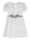 Monnalisa Point D'esprit Ruffled Dress In White