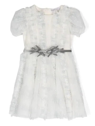 Monnalisa Kids' Point D'esprit Ruffled Dress In White