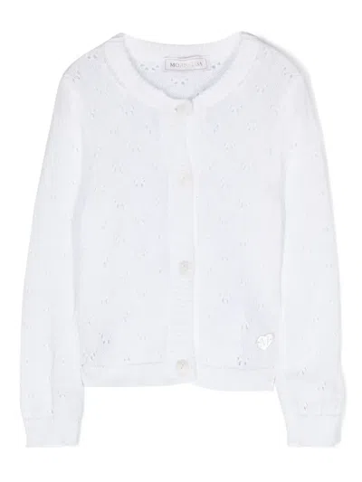 Monnalisa Babies' Pointelle-knit Cotton Cardigan In White