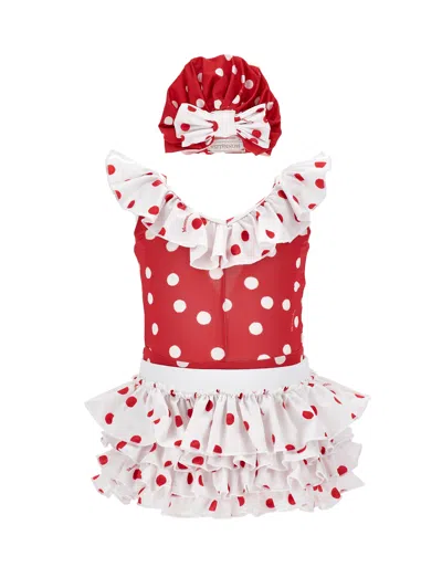 Monnalisa Babies' Gepunkteter Badeanzug In Red