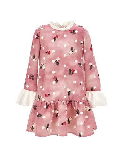 Monnalisa Kids'   Polka Dot Cady Dress In Blush Pink
