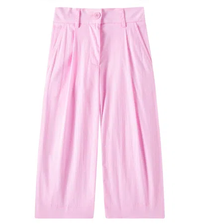 Monnalisa Kids' Polka-dot Cotton Poplin Pants In Rosa Fairytale