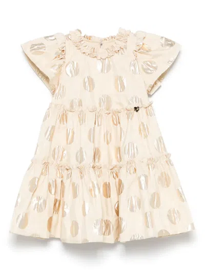 Monnalisa Kids' Polka Dot Dress In Gold