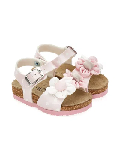 Monnalisa Babies' Polka-dot Flower Sandals In Pink