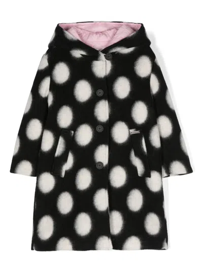 Monnalisa Kids' Polka-dot Hooded Coat In Black