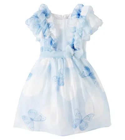 Monnalisa Kids' Polka-dot Organza Dress In White