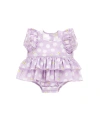 Monnalisa Polka Dot Poplin Romper In Wisteria  + White