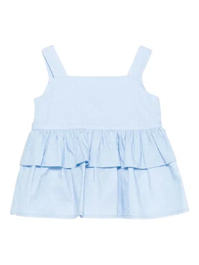 Monnalisa Kids' Polka-dot Ruffled Top In Blue