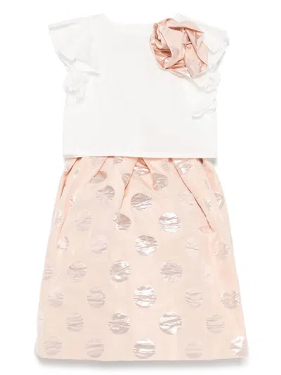 Monnalisa Kids' Polka Dot Skirt Set In Neutrals
