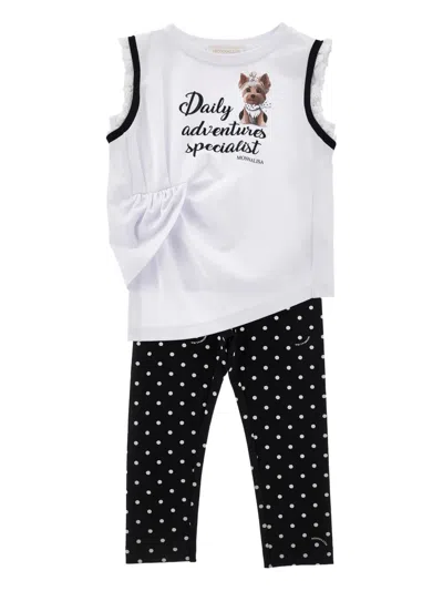 Monnalisa Kids' Polka-dot Trousers Set In White