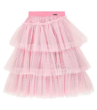 Monnalisa Kids' Polka-dot Tulle Skirt In Rosa