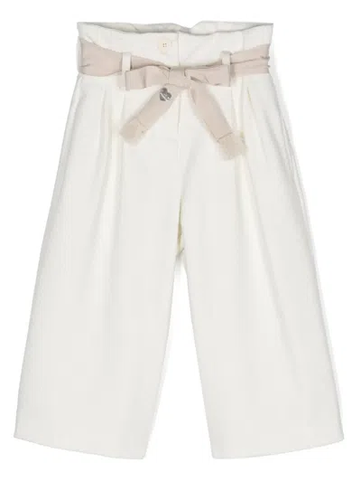 Monnalisa Kids' Polka Dot Wide-leg Trousers In White