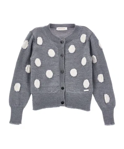 MONNALISA MONNALISA LOGO PLAQUE POLKA-DOT CARDIGAN