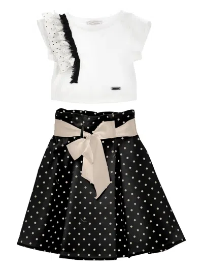 Monnalisa Kids' Polka-dot Bow Skirt Set In Black