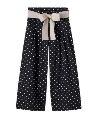 Monnalisa Polka-dot Cotton Poplin Pants In Blue