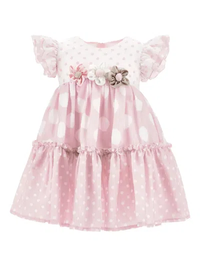 Monnalisa Babies' Polka-dot Floral Dress In Pink