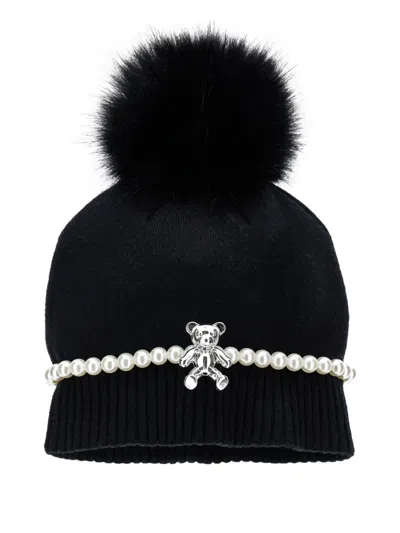 Monnalisa Kids' Pom-pom Beanie In Black