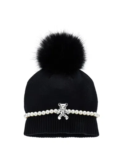 Monnalisa Kids'   Pom Pom Hat And Teddy Bear In Black