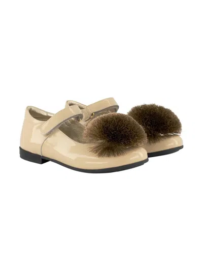 Monnalisa Pompom Ballet Flats In Neutral