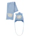 Monnalisa Pompom-detail Knitted Hat Set In Blue