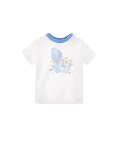 Monnalisa Kids'   Pop Print T-shirt In Cream + Light Blue