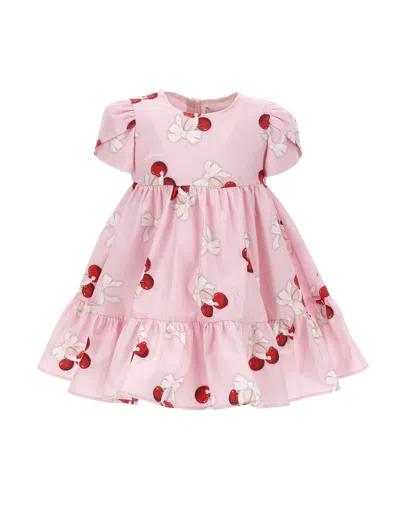 Monnalisa Kids'   Poplin Dress With Cherries In Rosa Fairy Tale