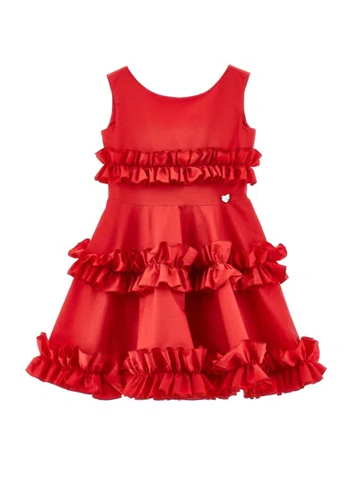 Monnalisa Kids' Ruffle-trimmed Cotton Poplin Dress In Red