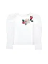Monnalisa Poplin Blouse With Embroidered Roses In Cream