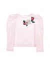 Monnalisa Poplin Blouse With Embroidered Roses In Onion Couture