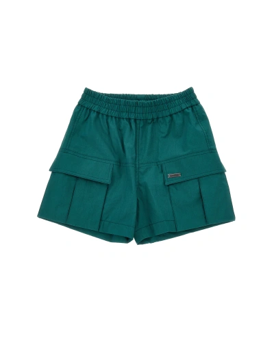 Monnalisa Kids'   Poplin Cargo Bermuda Shorts In Jungle Green