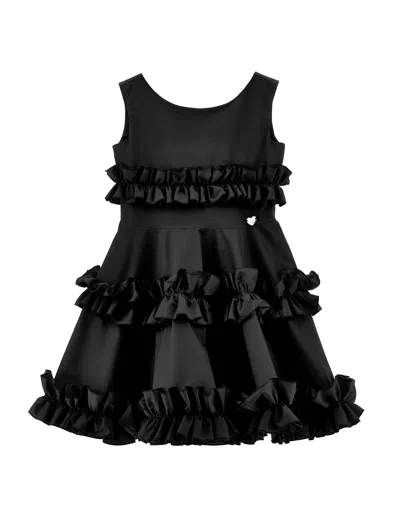 Monnalisa Kids'   Poplin Dress With Ruffles In Black