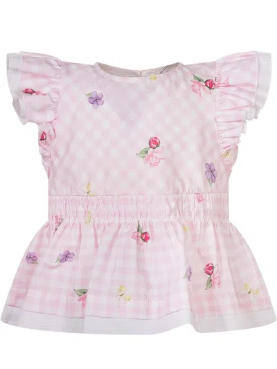Monnalisa Poplin Floral Top In Pink