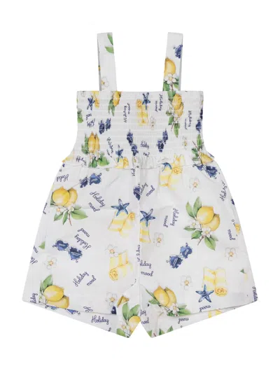 Monnalisa Poplin Romper Bodysuit In Bianco