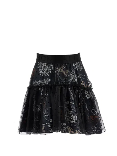 Monnalisa Kids'   Poplin Skirt With Tulle Layer In Black