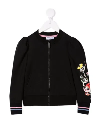 Monnalisa Powerpuff Girls Zip-up Bomber Jacket In Black