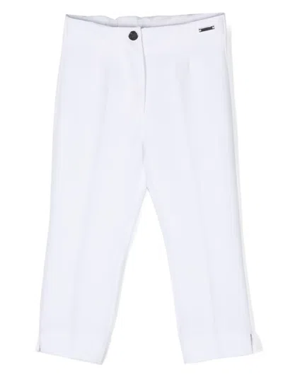 Monnalisa Kids' Pressed-crease Tapered Twill Trousers In White