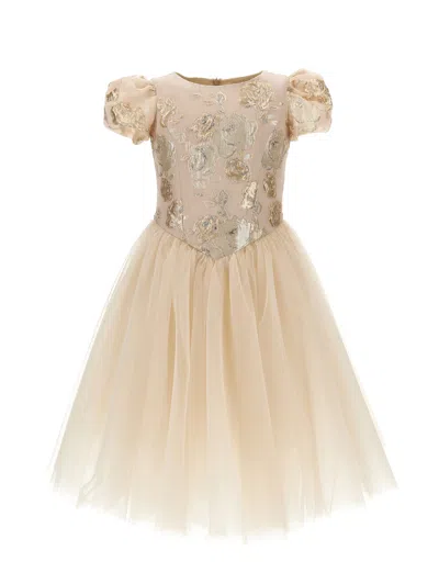 Monnalisa Kids'   Princesse Jacquard Roses Dress In Gold