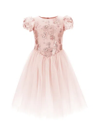Monnalisa Kids' Princesse Jacquardkleid Mit Rosen In Pink